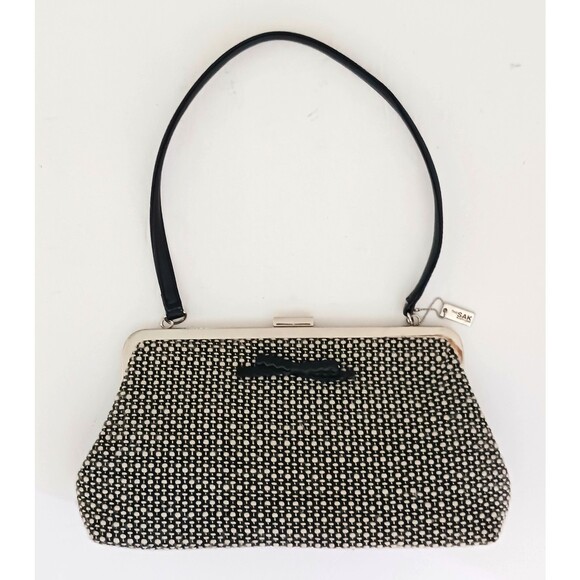 The Sak Elliott Luca Blk/White Tweed Top Handle Shoulder Bag Snap Lock Bow Trim - Picture 1 of 11